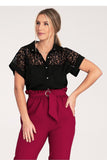 Elegant Button-Up Short-Sleeve Sheer Mottled Shirt