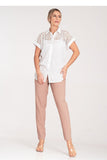 Chic Button-Up Short-Sleeved Sheer Mottled Shirt