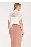 Chic Button-Up Short-Sleeved Sheer Mottled Shirt