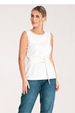 Elegant Trapezoidal Blouse with Decorative Belt and Darts