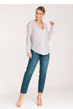 Chic Long-Sleeved Press-Stud Shirt with Cheeky Neckline