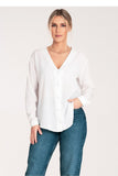 Chic Long-Sleeved Press-Stud Shirt with Cheeky Neckline