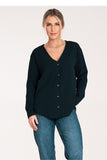Chic Long-Sleeve Press-Stud Shirt with Cheeky Neckline