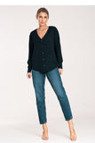 Chic Long-Sleeve Press-Stud Shirt with Cheeky Neckline