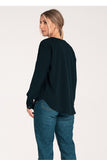 Chic Long-Sleeve Press-Stud Shirt with Cheeky Neckline