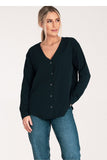 Chic Long-Sleeve Press-Stud Shirt with Cheeky Neckline