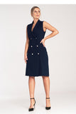Elegant Sleeveless Midi Dress with Double-Breasted Closure