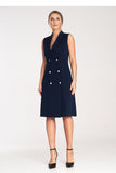 Elegant Sleeveless Midi Dress with Double-Breasted Closure