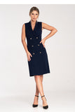 Elegant Sleeveless Midi Dress with Double-Breasted Closure