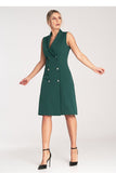 Elegant Sleeveless Midi Dress with Double-Breasted Closure