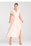 Chic Overlapping Neckline Dress with Elastic Waist Detail