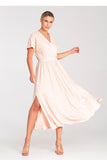Chic Overlapping Neckline Dress with Elastic Waist Detail
