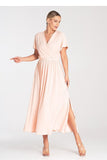 Chic Overlapping Neckline Dress with Elastic Waist Detail