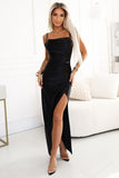 Elegant Black Satin Dress with Sensual Slit for Special Occasions
