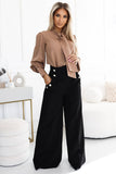 Chic High-Waist Wide-Leg Pants with Gold Buttons for Elegance