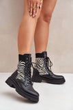 Stylish Zebra Pattern Lace-Up Ankle Boots for Women