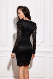 Elegant Lace Mini Dress with Wrap-Over Top and Puffy Sleeves