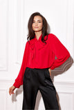 Elegant Blouse with Puffy Sleeves and Decorative Tie Neckline