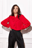 Elegant Blouse with Puffy Sleeves and Decorative Tie Neckline