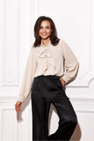 Elegant Puff Sleeve Blouse with Decorative Tie and Cuffs
