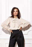 Elegant Puff Sleeve Blouse with Decorative Tie and Cuffs