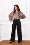 Elegant Satin Blouse with Puff Sleeves and Floral Detail