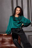 Elegant Satin Blouse with Rose Detail & Puffy Sleeves