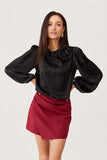 Elegant Satin Blouse with Puff Sleeves and Floral Detail