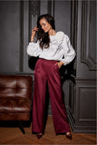 Elegant High-Waisted Satin Pants with Pockets and Belt