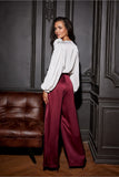 Elegant High-Waisted Satin Pants with Pockets and Belt