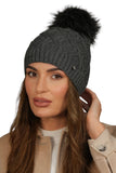 Graphite Pom-Pom Hat with Fleece Lining for Winter Warmth