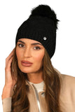 Cozy Black Pompom Hat with Fleece Lining for Winter Comfort