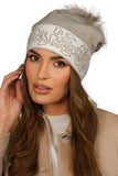 Elegant Beige Women's Hat with Faux Fur Pom-Pom