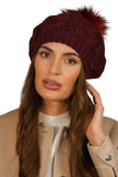 Stylish Women's Warm Burgundy Hat with Pompom for Winter