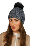 Cozy Navy Blue Pompom Winter Hat with Fleece Lining