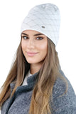Elegant Ecru Cotton Cap & Balaclava Set with Diamond Pattern