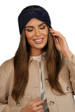 Elegant Navy Blue Fluffy Winter Headband for Women