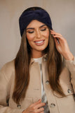 Elegant Navy Blue Fluffy Winter Headband for Women
