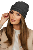 Elegant Women's Wool Hat with Graphite Pearl Accents
