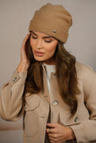 Elegant Women's Sand Wool Hat with Turn-Up Cuff