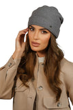 Elegant Women's Woolen Hat with Delicate Cuff - Dark Gray