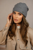 Elegant Women's Woolen Hat with Delicate Cuff - Dark Gray