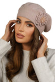 Elegant Woolen Winter Beret with Handmade Flower Accent