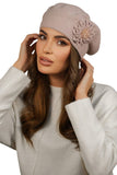Elegant Woolen Winter Beret with Handmade Flower Accent