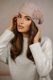 Elegant Woolen Winter Beret with Handmade Flower Accent