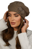 Elegant Light Brown Wool Beret with Beaded Detail for Winter