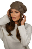 Elegant Light Brown Wool Beret with Beaded Detail for Winter