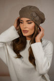 Elegant Light Brown Wool Beret with Beaded Detail for Winter