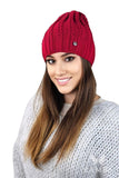 Chic Red Women's Knitted Hat with Fleece Lining for Winter