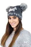 Stylish Dark Gray Youth Winter Hat with Pompoms and Lining